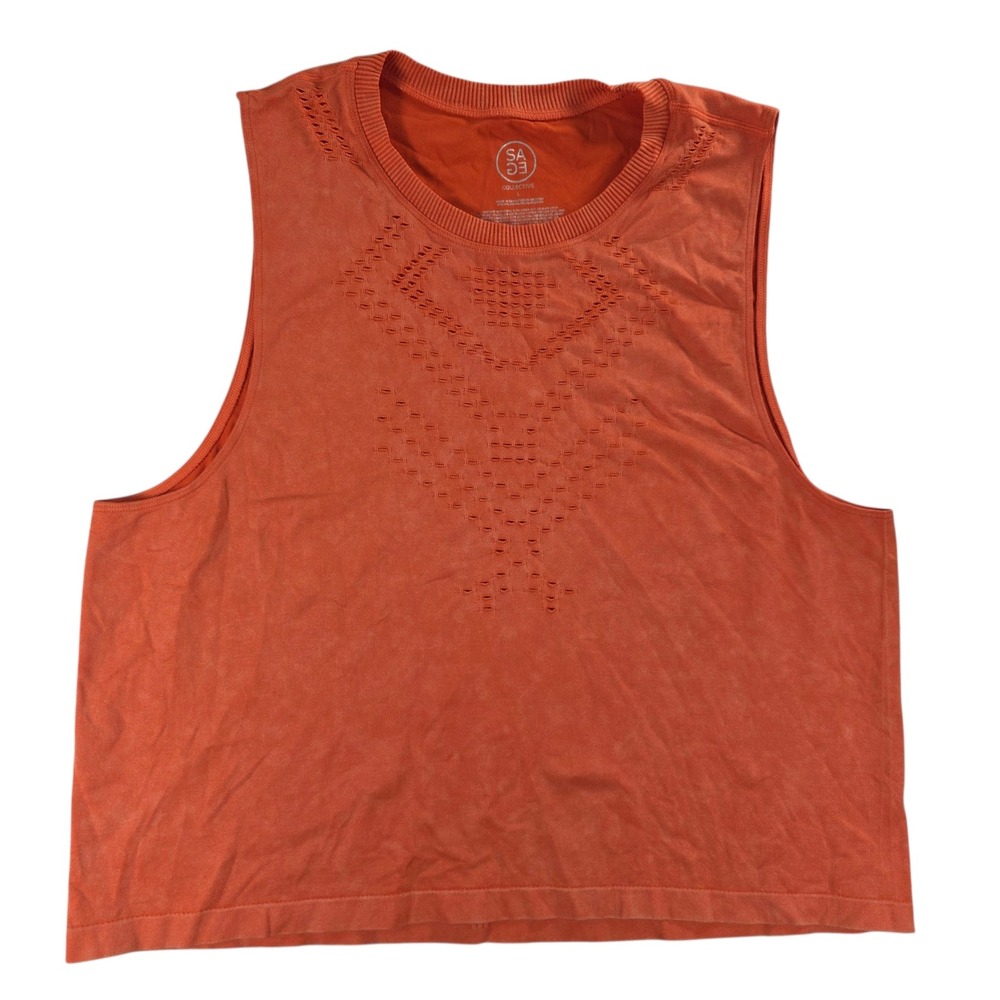 Sage Collective Cutout Tank Acid Wash Seamless Pointelle Orange‎ Womens Large